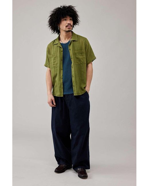 BDG Green Solid Olive Gauze Shirt Xs At Urban Outfitters for men