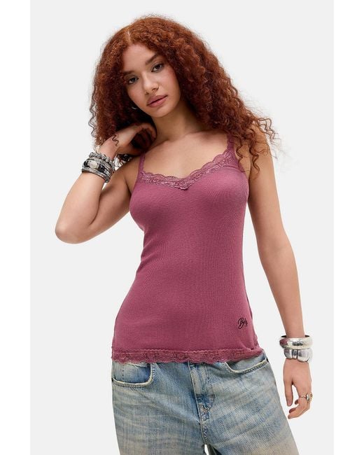 BDG Red Lace Trim Longline Cami