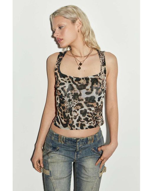 Urban Outfitters Blue Uo Elora Leopard Print Top