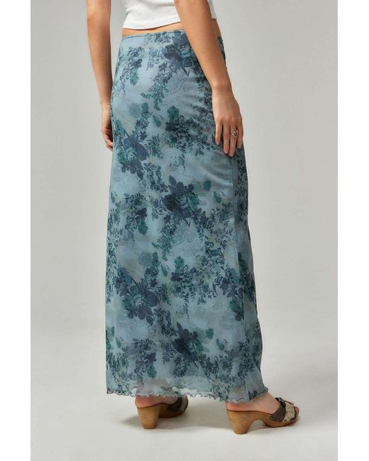Urban Outfitters Uo Blue Floral Mesh Maxi Skirt