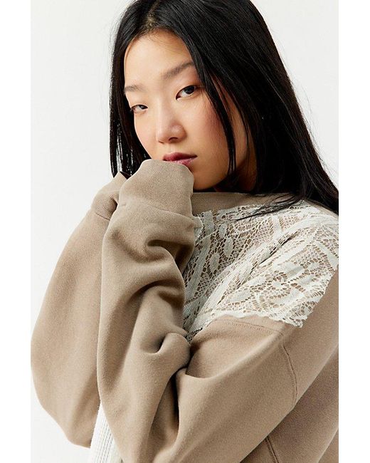 Urban Renewal Brown Remade Lace & Thermal Sweatshirt