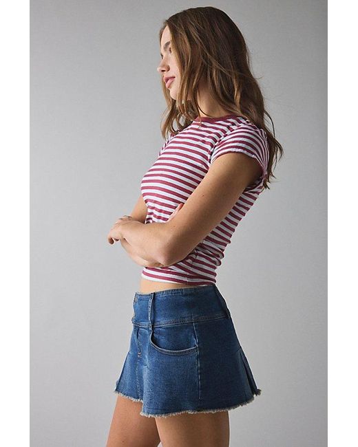Kimchi Blue Gray Cameron Low-Rise Pleated Denim Micro Skort