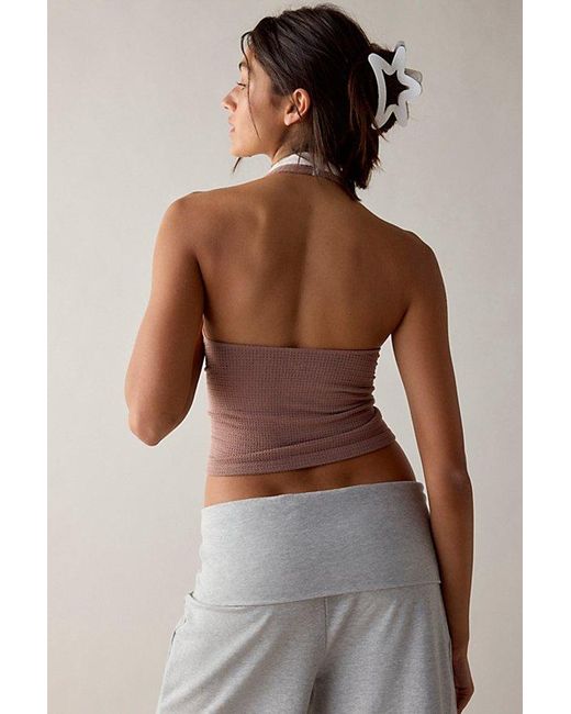 Out From Under Brown Stassi Seamless Knit Lace-Up Halter Top