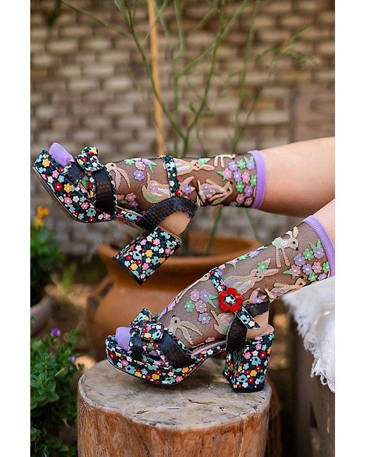 Sock Candy White Rabbit Floral Sheer Sock