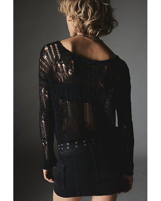 Silence + Noise Black Nora Sparkly Semi-Sheer Open-Knit Sweater