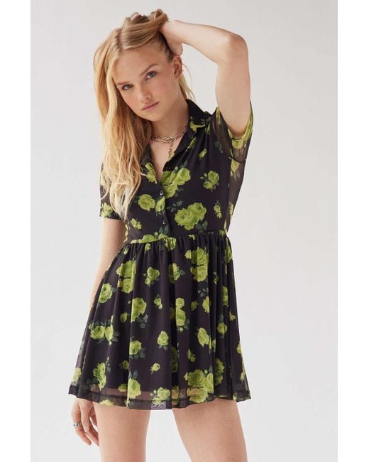 Urban Outfitters Uo Dottie Collared Mini Dress in Green | Lyst Canada