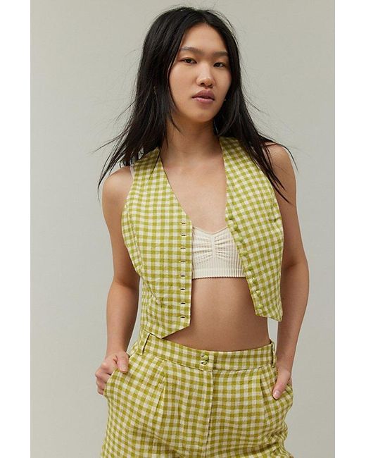 BDG Green Brian Gingham Vest & Short Set Jacket