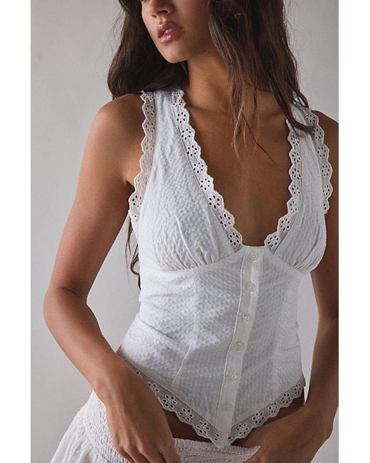 Kimchi Blue White It's A Vibe Eyelet Lace Trim Corset Tank Top