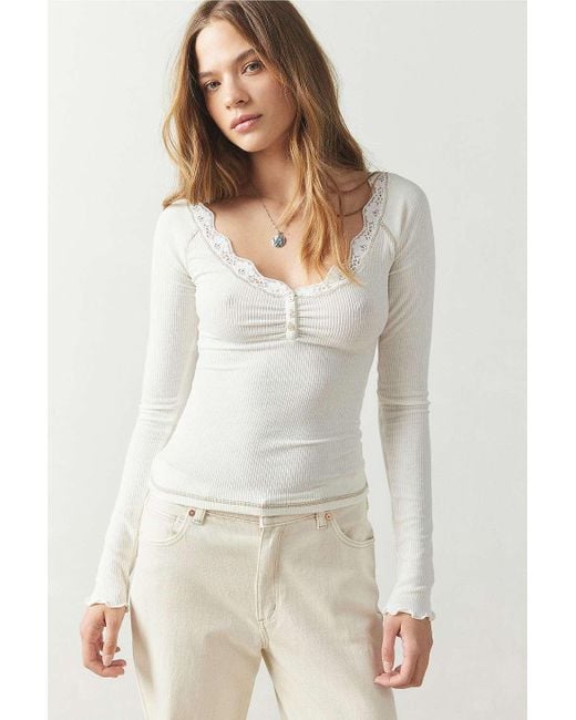 Out From Under White Diana Lace-trim Henley Top