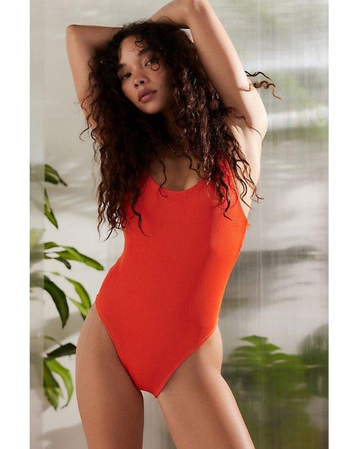 Out From Under Red Jean Ribbed One-Piece Swimsuit