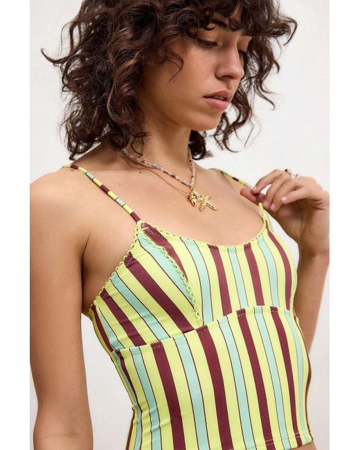 Damson Madder Black Tropical Stripe Picot Trim Tankini Top