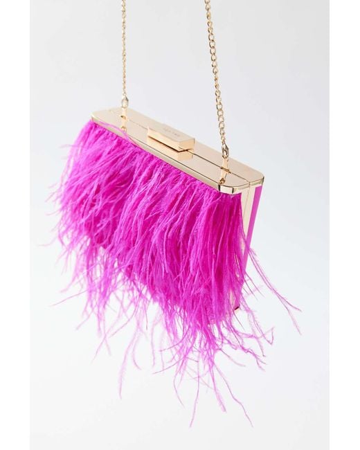 Pink feather clutch bag sale