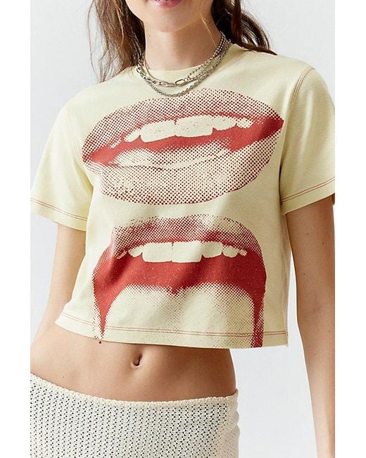 Urban Outfitters Yellow Lips Graphic Boxy Baby Tee