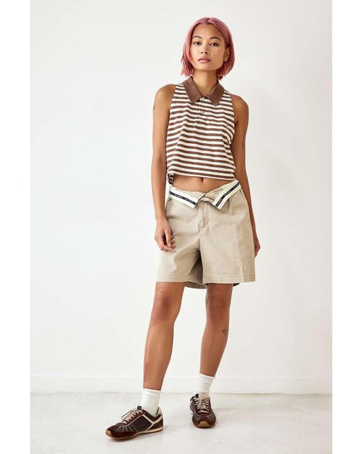 Urban Renewal Natural Remade From Vintage Striped Sleeveless Cropped Branded Polo Shirt