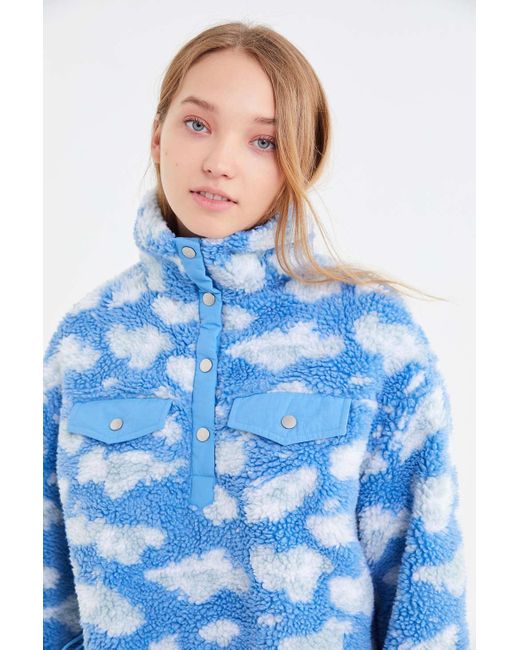 Urban Outfitters Blue Uo Cloud Nine Sherpa Popover Jacket