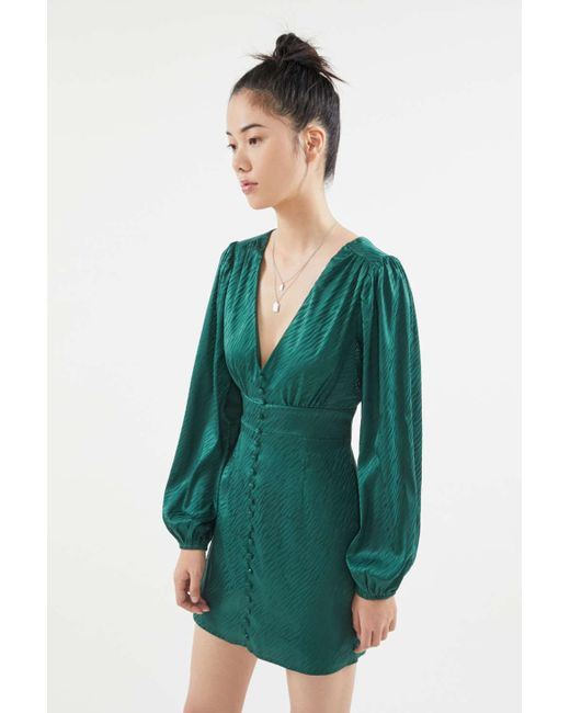Urban Outfitters Green Uo Bailey Satin Long Sleeve Dress