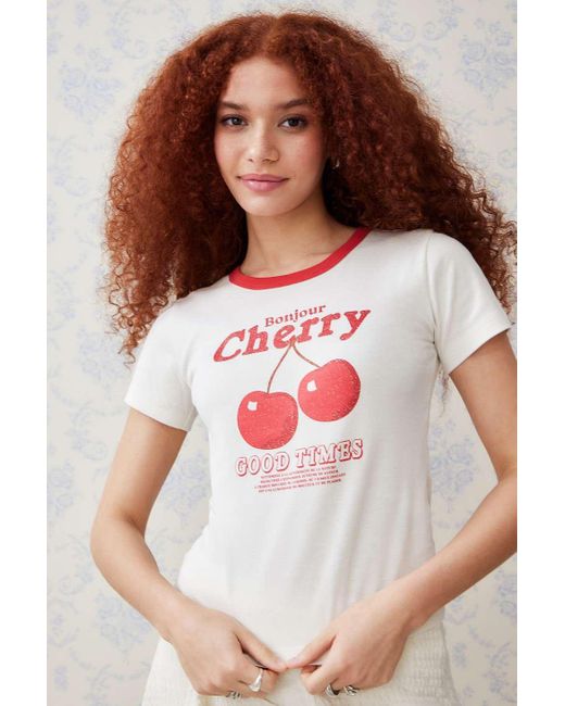 Urban Outfitters White Uo Bonjour Cherry Baby T-shirt