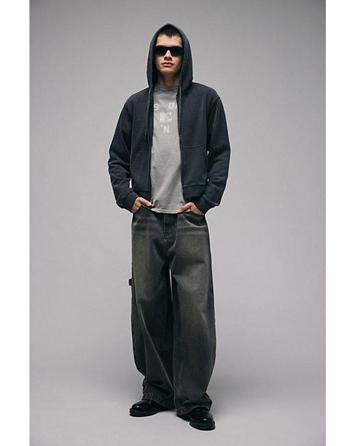 BDG Black Bonfire Solid Zip-Up Hoodie Sweatshirt for men