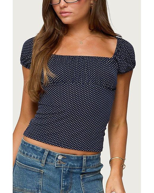 Edikted Blue Stefania Polka Dot Top