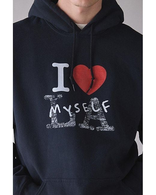 Urban Outfitters Blue I Heart Myself Graphic Hoodie Sweatshirt for men