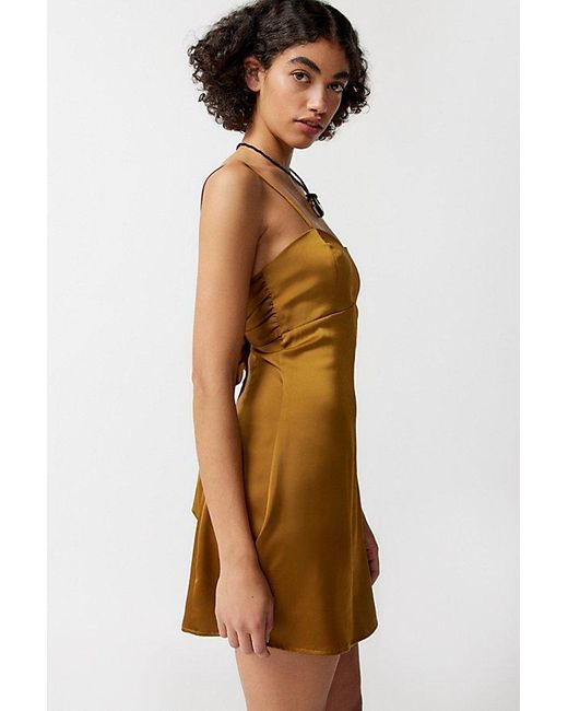 Urban Outfitters Brown Uo Bella Bow-Back Satin Mini Dress