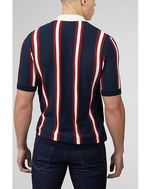 Ben Sherman Blue Stripe Knit Short Sleeve Rugby Shirt Top for men