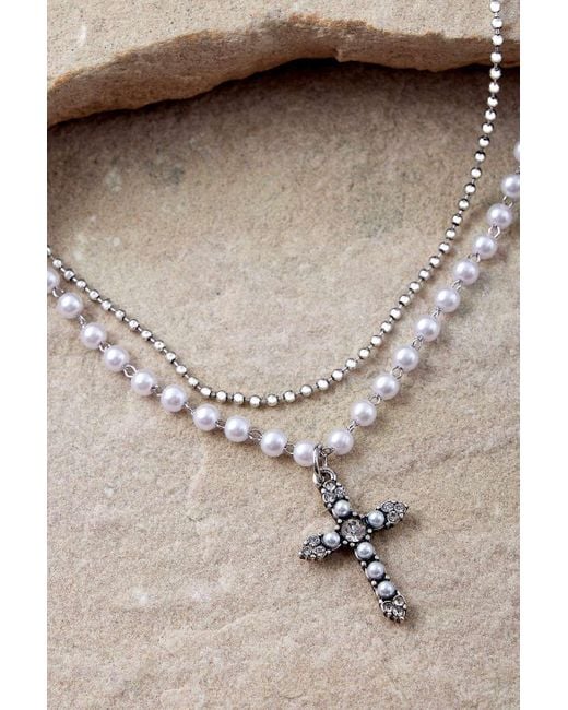 Silence + Noise Metallic Silence + Noise Double Layer Pearl Cross Necklace