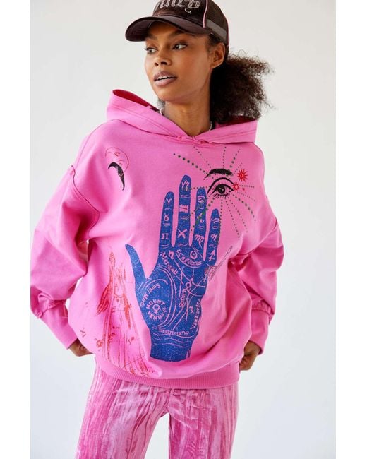 Urban Outfitters Pink Uo Nate Palmistry Oversized Hoodie Sweatshirt