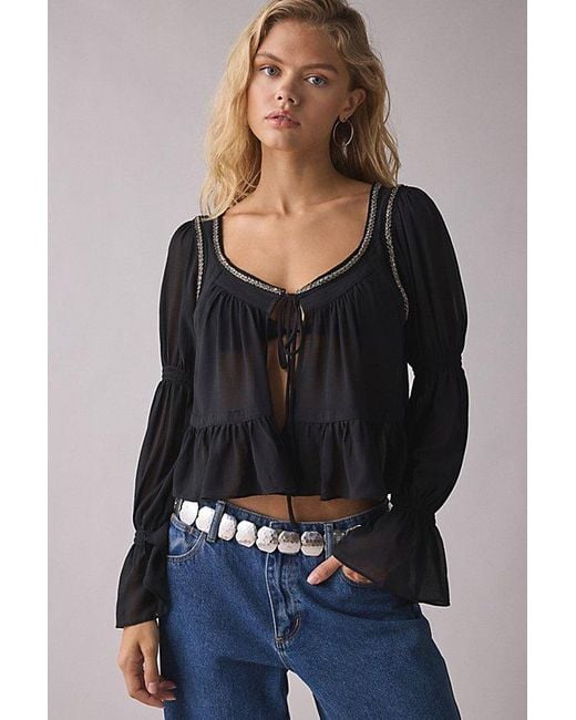 Kimchi Blue Black Kit Prairie Long Sleeve Babydoll Top