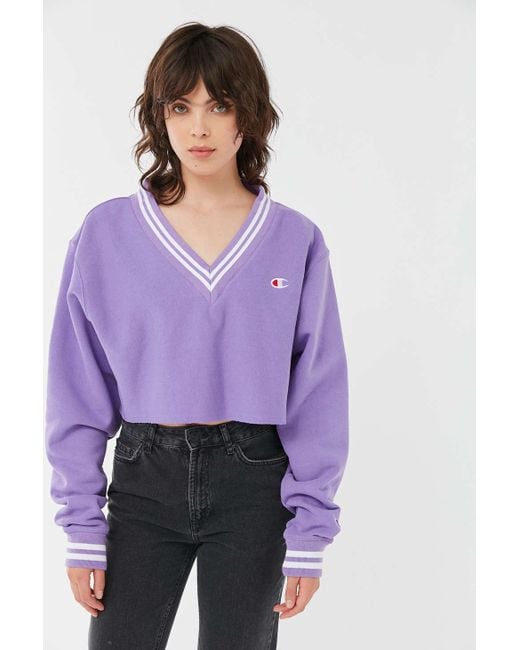 Champion Purple Champion Uo Exclusive Oversized V-neck Cropped Sweatshirt