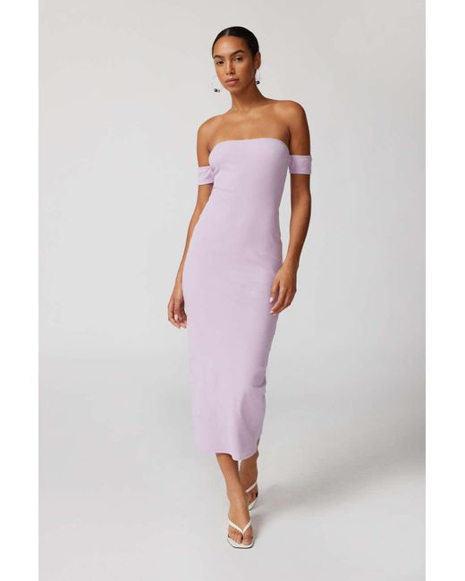 Urban Outfitters Purple Uo Spencer Off-the-shoulder Knit Midi Dress In Lavender,at
