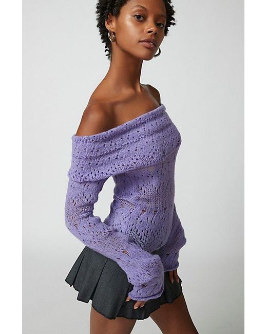 Urban Outfitters Purple Uo Distressed Off-The-Shoulder Sweater