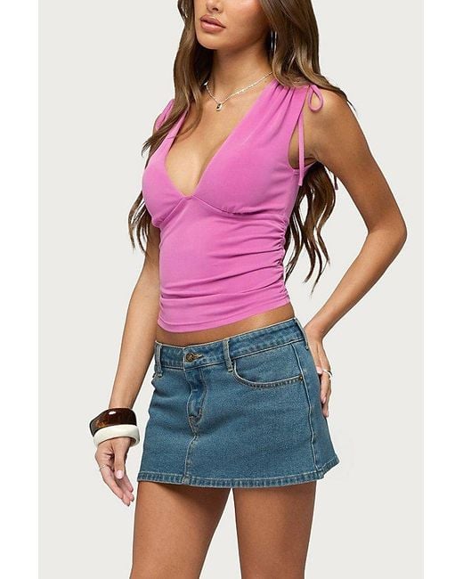 Edikted Pink Cady Drawstring V Neck Tank Top