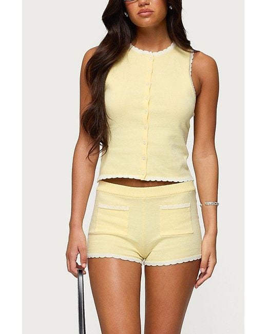 Edikted Yellow Leila Scalloped Knit Shorts