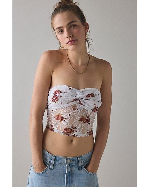 Vintage & ReMADE by UO Multicolor Remade By Uo Remnants Twist-Front Floral Lace Tube Top