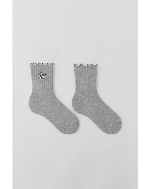 Urban Outfitters Gray Icon Lettuce-Edge Ribbed Crew Sock