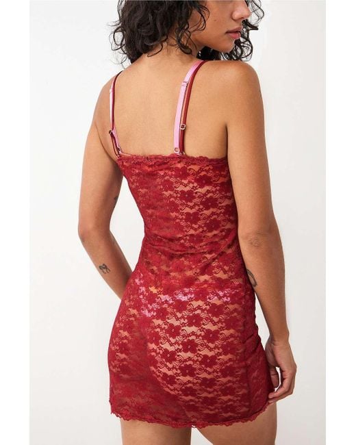 Out From Under Red Stretch Lace Slip Dress
