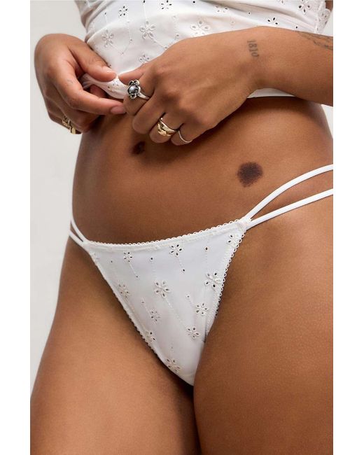 Out From Under Blue White Broderie Thong