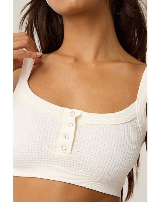 Out From Under White Tripp Waffle Knit Henley Bra Top