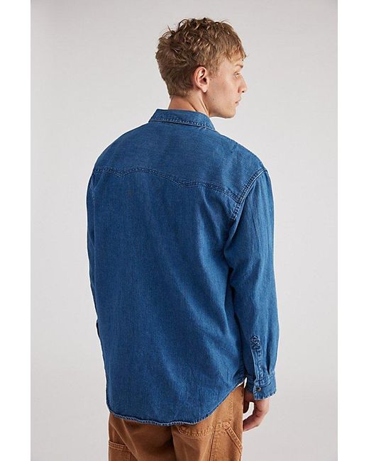 Urban Renewal Blue Vintage Snap-Button Shirt for men