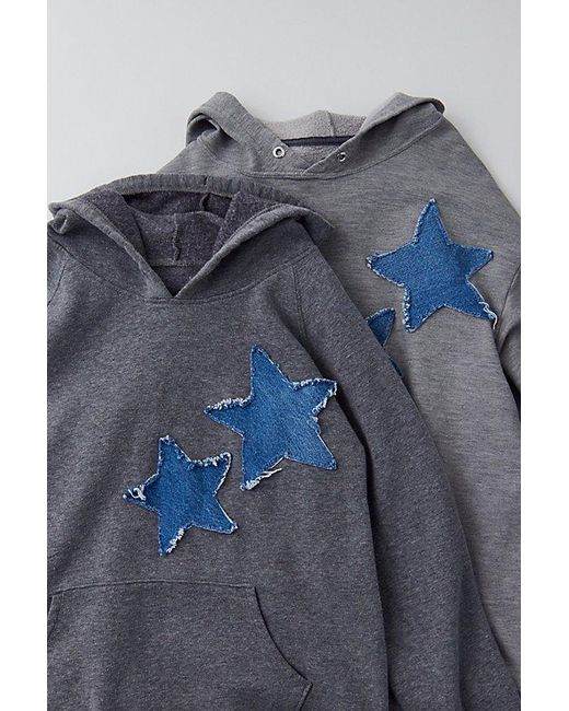 Urban Renewal Blue Remade Star Patch Hoodie Sweatshirt