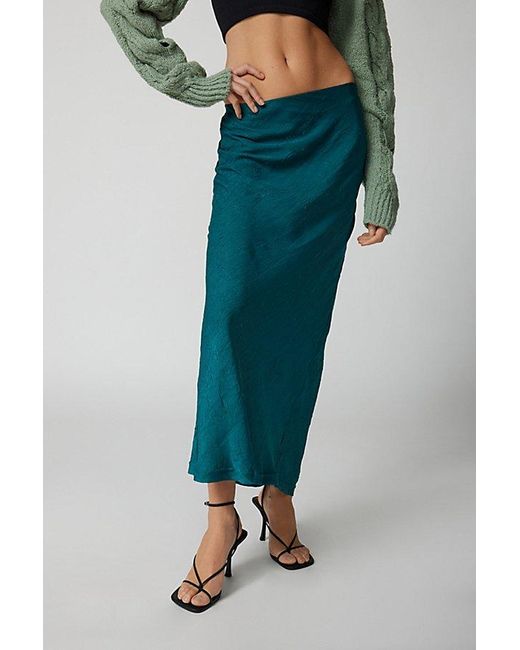 Urban Outfitters Blue Uo Winona Crinkle Satin Maxi Skirt
