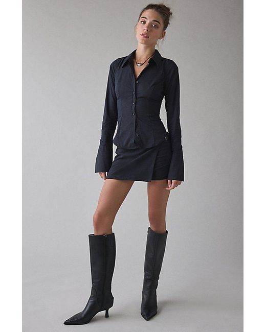 Urban Outfitters Black Uo Leilani Slim Button Up Shirt Top