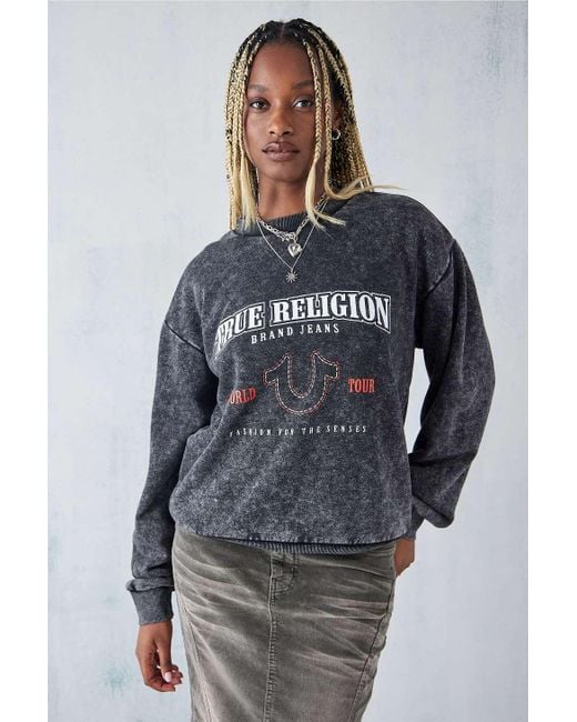 True Religion Blue Acid Wash Crew Neck Sweatshirt