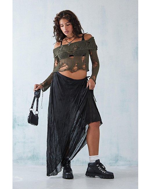 Urban Outfitters Black Uo Crushed Mesh Maxi Skirt