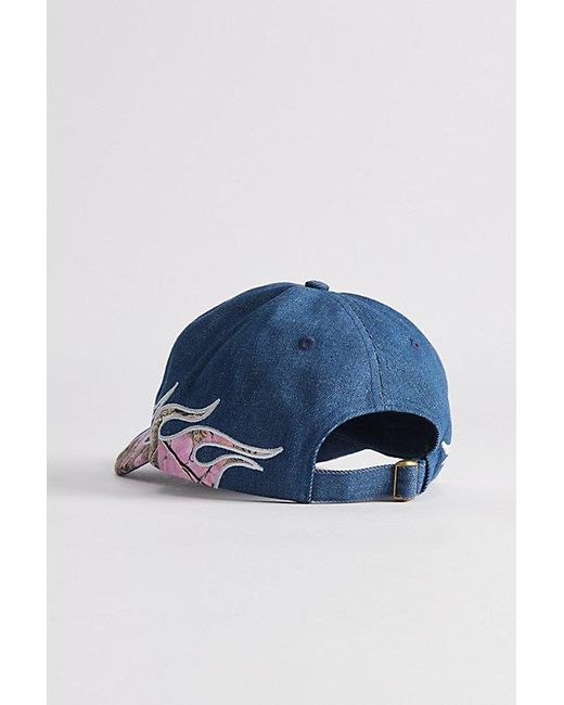 Urban Outfitters Blue Camo Flame Denim Racing Dad Hat for men
