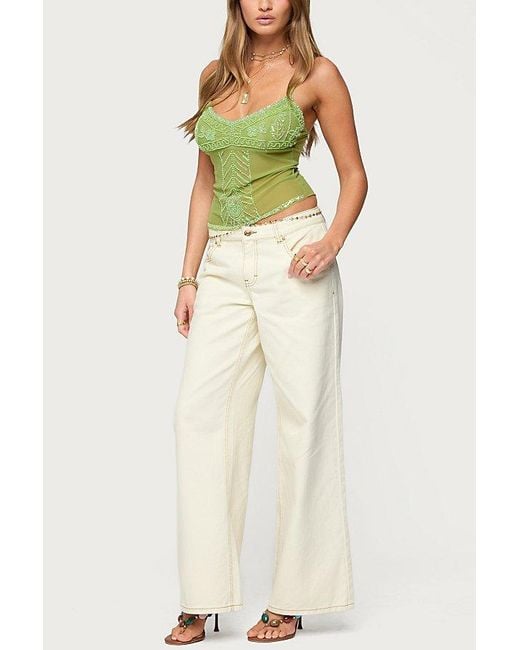 Edikted Green Azelia Beaded Sheer Chiffon Top