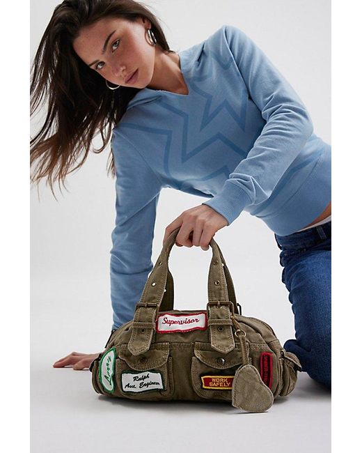 BDG Blue Patches Denim Duffle Shoulder Bag