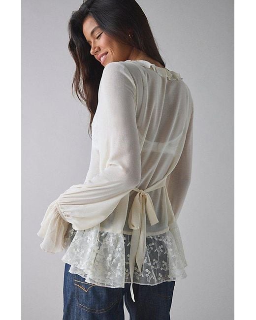 Kimchi Blue Gray Dream Catcher Ruffle Bell Sleeve Flyaway Blouse