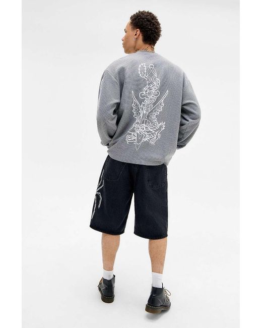 Ed Hardy Gray Uo Exclusive Grey Sword Dragon Waffle Long Sleeve T-shirt for men